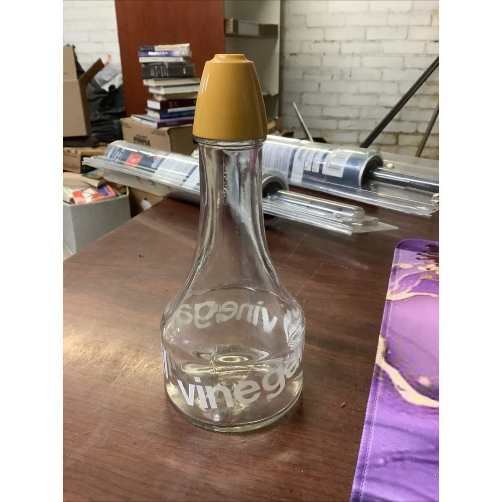 Vintage Gemco Oil /Vinegar Shaker Bottle Glass Single 1970's Tan Mustard Lid